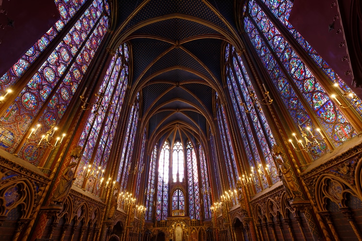 Stained glass windows inside the Sainte Chapelle a royal Medieval chapel in Paris